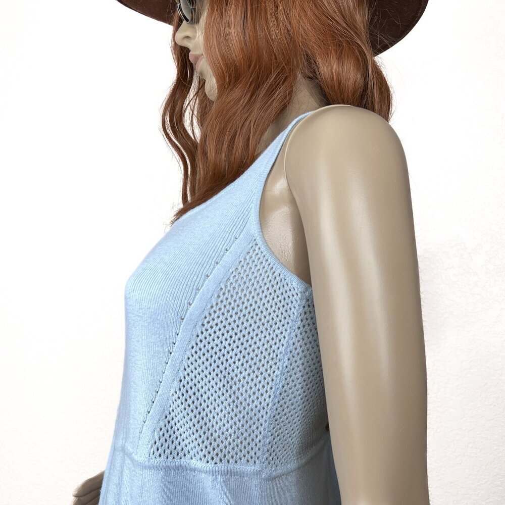 American Eagle Knit Blue Cami Mini Fit and Flare Dress Mesh Side Panels Size XL - Picture 2 of 7
